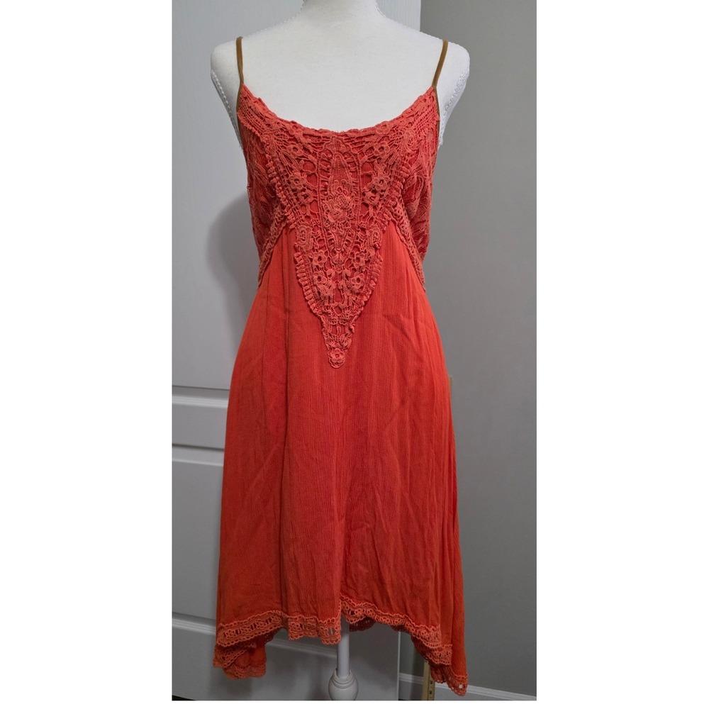 Miss Me Womens Boho‎ Lace Crochet High-Low Dress Burnt Orange Size L EUC Beach